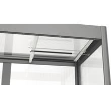 Detailansicht einer Gewächshauskonstruktion mit Fensteröffnungsmechanismus