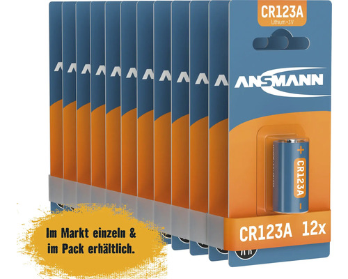 Zwölf Ansmann CR123A Lithium Batterien in einer Packung