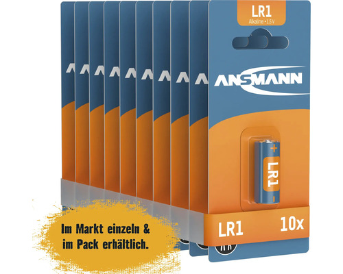 Zehn Ansmann LR1 Alkaline Batterien im Blisterpack