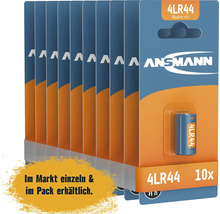 Zehn 4LR44 Alkaline Batterien in der Verpackung