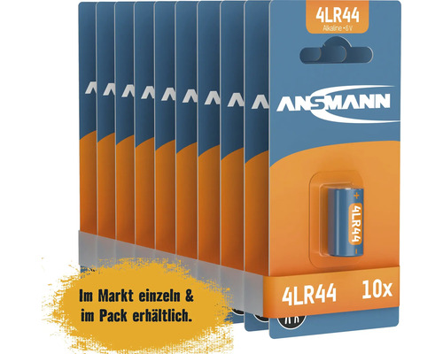 Zehn 4LR44 Alkaline Batterien in der Verpackung