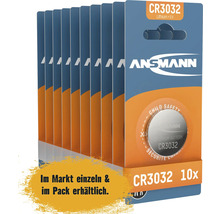 Packung mit zehn Ansmann CR3032 Lithium Batterien mit 3V