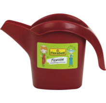 Kleine rote Kindergießkanne aus Kunststoff von FloraSelf Floralie mit Ausgießer und Griff.