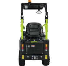 Heckansicht des Zipper Minidumpers mit Sitz, Beleuchtung und Anhängerkupplung