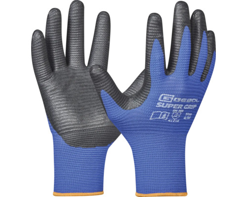 Zwei blaue Arbeitshandschuhe mit Super-Grip-Beschichtung