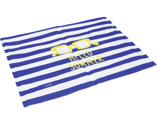 Strandtuch mit Streifenmuster, Sonnenbrillenmotiv und dem Schriftzug Hallo Sommer