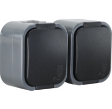 Zwei graue Steckdosen für den Außenbereich mit Klappdeckel