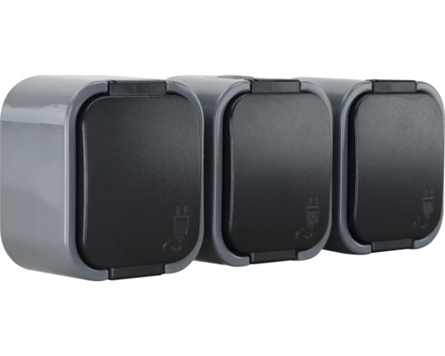 Drei wettergeschützte Steckdosen für den Außenbereich