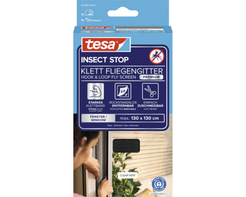 Tesa Insect Stop Klett Fliegengitter für Fenster, maximale Größe 130 x 130 cm