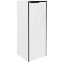 Weißer Badezimmer-Hochschrank mit schwarzem Türrahmen und schwarzem Griff.