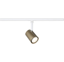 Schienensystem-Spot mit zylindrischem Kopf in Bronze und weißem Adapter.