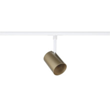 Zylindrischer Strahler für Schienensystem aus Metall in Bronze mit weißem Adapter.