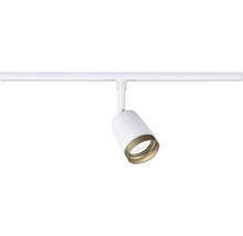 Strahler für Schienensystem, weiß mit goldfarbenem Ring.