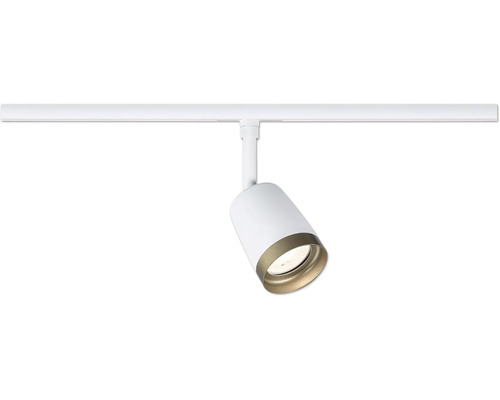 Strahler für Schienensystem, weiß mit goldfarbenem Ring.