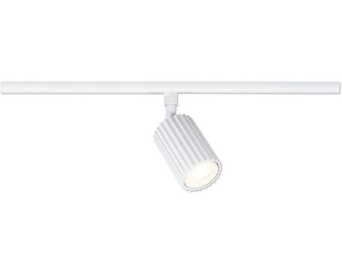 Strahler für Schienensystem in Weiß mit geriffelter Oberfläche.