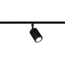 LED-Strahler für Schienensystem, schwarz, zylindrisch mit gerippter Oberfläche.