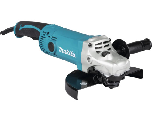Makita Winkelschleifer mit Seitengriff, Schutzhaube und Makita Logo.