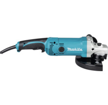 Makita Winkelschleifer mit türkisblauem Gehäuse, schwarzem Handgriff und silbernem Getriebekopf.