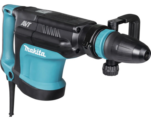 Türkisfarbener und schwarzer Makita Abbruchhammer mit Anti-Vibrations-Technologie, D-Handgriff und verstellbarem Seitengriff.