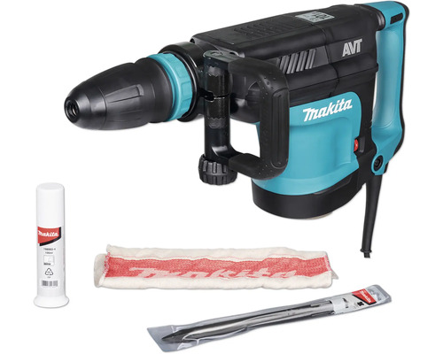 Makita Abbruchhammer mit Anti-Vibration-Technologie, Meißel, Fett und Reinigungstuch.