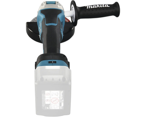 Makita Akku-Winkelschleifer mit Seitengriff und Schutzhaube.