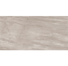 Fliese in Marmoroptik in Hellgrau mit feiner Aderung und glatter Oberfläche.