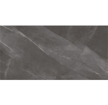 Feinsteinzeugfliese in Marmoroptik, dunkelgrau mit weißer Maserung.