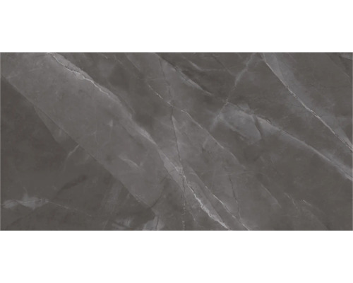 Graue Feinsteinzeugfliese in Marmoroptik mit feiner Aderung.