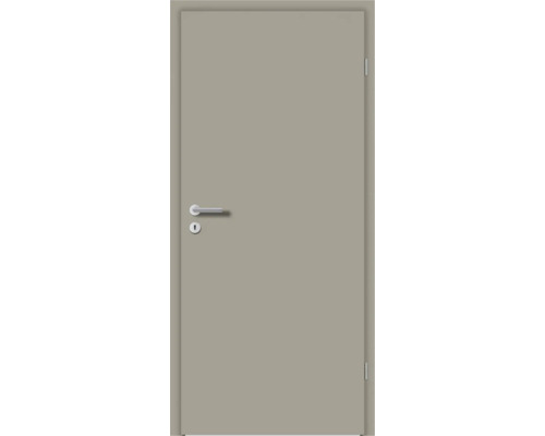 Moderne Innentür in Taupe mit silberfarbenem Türdrücker und Schlüsselloch-Rosette.