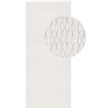 Weiße Fadengardine mit Detailaufnahme der Stoffstruktur