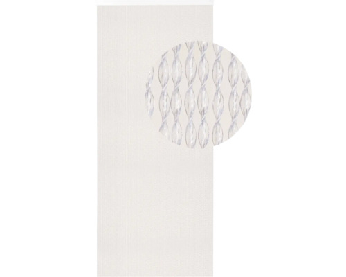 Weiße Fadengardine mit Detailaufnahme der Stoffstruktur