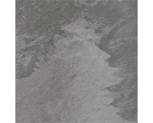 Quadratische Feinsteinzeugfliese in grauer Steinoptik mit strukturierter Oberfläche.