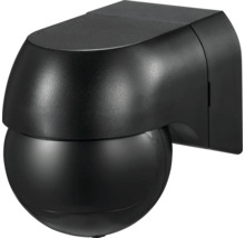 Bewegungsmelder schwarz zur Wandmontage mit kugelförmigem Sensor.