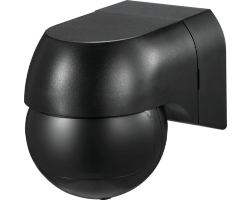 Bewegungsmelder schwarz zur Wandmontage mit kugelförmigem Sensor.