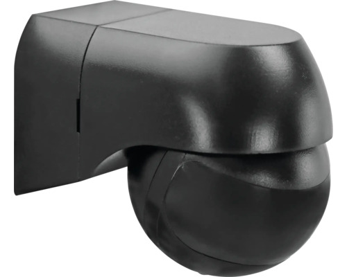 Schwarzer Bewegungsmelder zur Wandmontage für den Außen- oder Innenbereich.