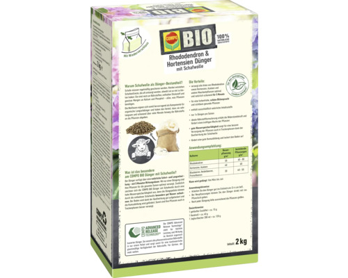 COMPO BIO Rhododendron und Hortensiendünger mit Schafwolle, 2 Kilogramm Packung