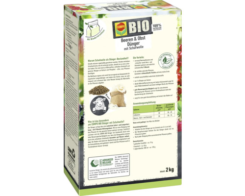 COMPO Beeren und Obst Dünger mit Schafwolle in einer 2 Kilogramm Packung