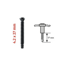 Schnellbauschraube 4,2 mal 27 Millimeter mit Bohrspitze und technischer Zeichnung mit einer Angabe von 17 Millimeter