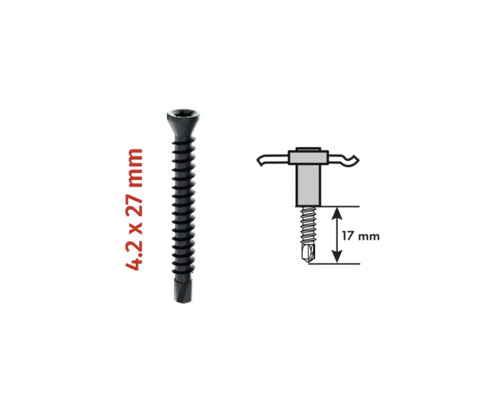 Schnellbauschraube 4,2 mal 27 Millimeter mit Bohrspitze und technischer Zeichnung mit einer Angabe von 17 Millimeter