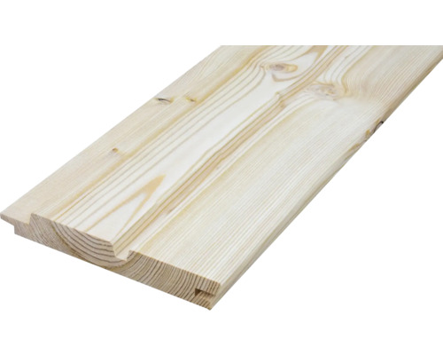 Profilholz aus hellem Nadelholz mit Nut und Feder.