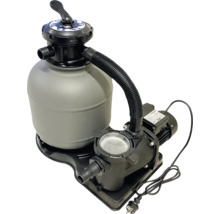 Waterman Sandfilteranlage für Pools mit Pumpe, Filterkessel und Mehrwegeventil auf einer Bodenplatte.