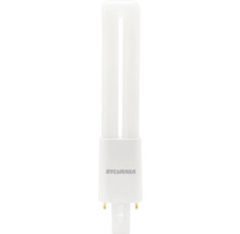 Weiße Sylvania Kompaktleuchtstofflampe in U-Form mit zwei Röhren und einem Sockel mit zwei Stiften.