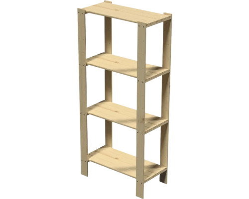 Holzregal aus Nadelholz mit vier Böden zur Aufbewahrung.