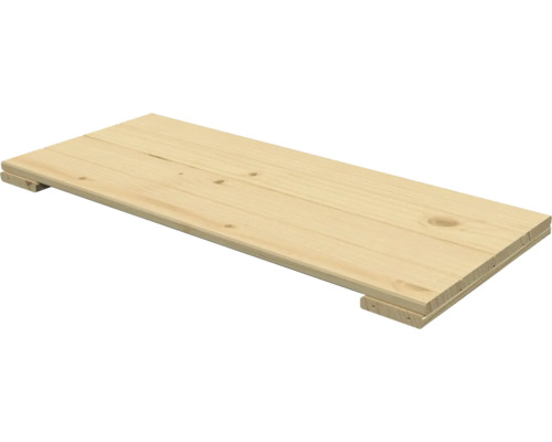 Rechteckiger Fachboden aus Massivholz mit zwei Stützleisten auf der Unterseite.