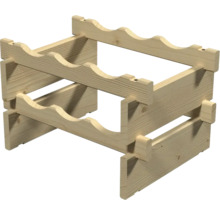 Weinregal aus Holz für sechs Flaschen, zweistöckig und stapelbar.