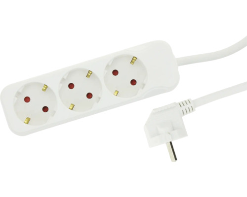 3-fach Steckdosenleiste mit Schutzkontakt, Kindersicherung und Winkelstecker.