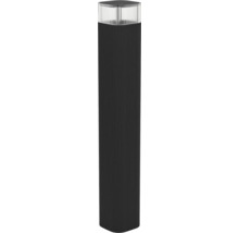 Moderne Wegeleuchte mit schwarzem, geriffeltem Korpus und transparentem, geriffeltem Diffusor.
