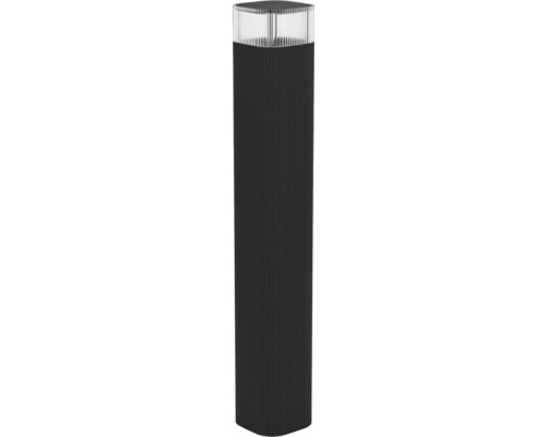 Moderne Wegeleuchte mit schwarzem, geriffeltem Korpus und transparentem, geriffeltem Diffusor.