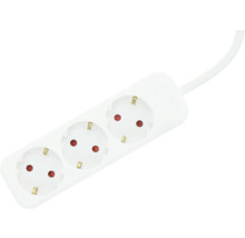 Steckdosenleiste 3-fach in Weiß mit weißem Kabel.