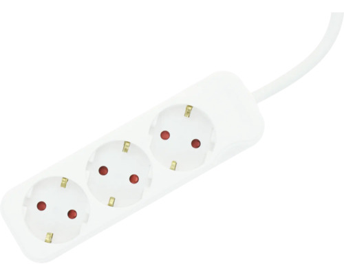 Steckdosenleiste 3-fach in Weiß mit weißem Kabel.